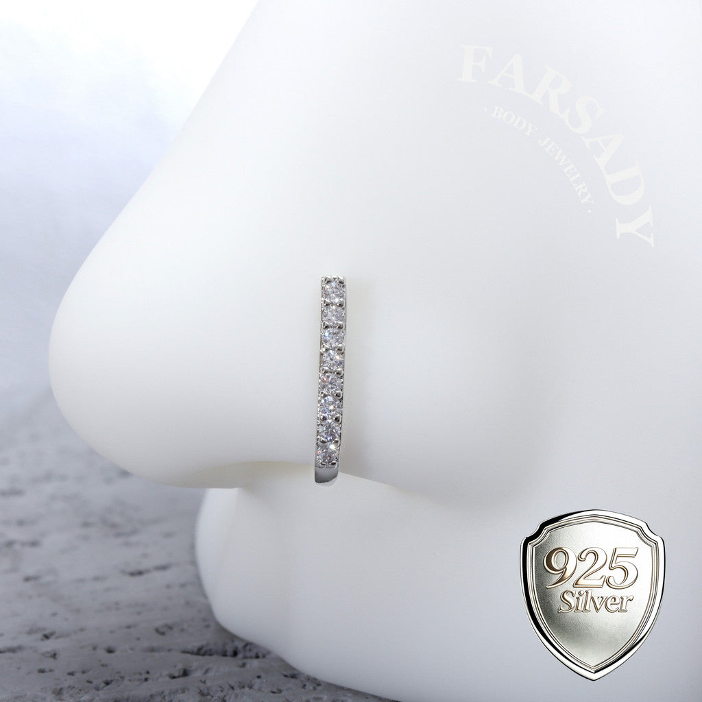Silver Luminous Bar - 925 Silver Fake Nose Ring / Fit Non-Pierced Nose Ring
