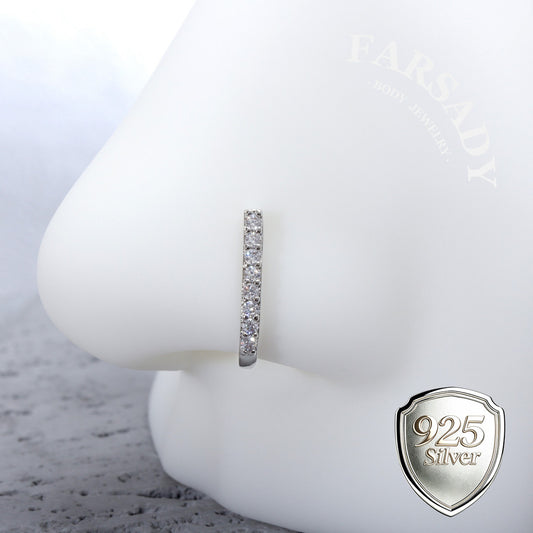 Silver Luminous Bar - 925 Silver Fake Nose Ring / Fit Non-Pierced Nose Ring