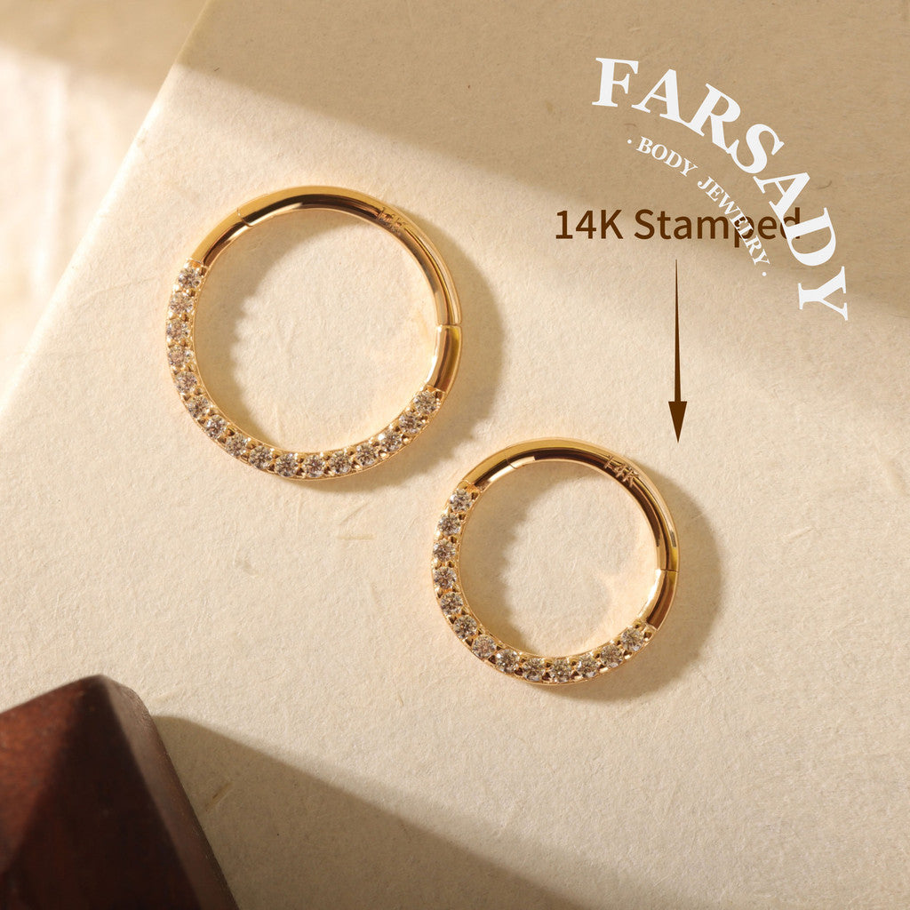Gold Spark - Solid 14K Gold Hinged Clicker Hoop / Fits 16G Septum Ring Helix Conch Cartilage Earring