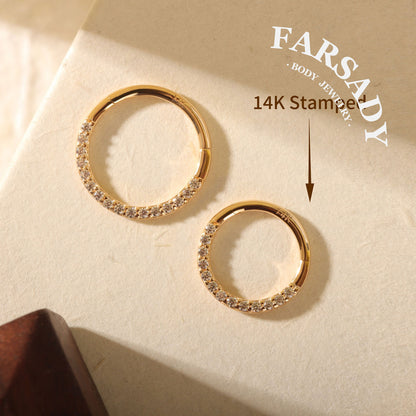 Gold Spark - Solid 14K Gold Hinged Clicker Hoop / Fits 16G Septum Ring Helix Conch Cartilage Earring