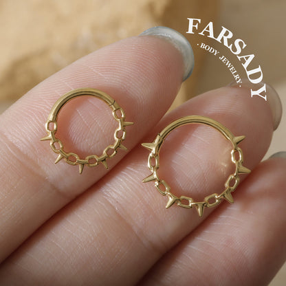 Spike Chain - F136 Titanium Hinged Clicker Hoop / Fits 16G Septum Ring Helix Conch Cartilage Earring