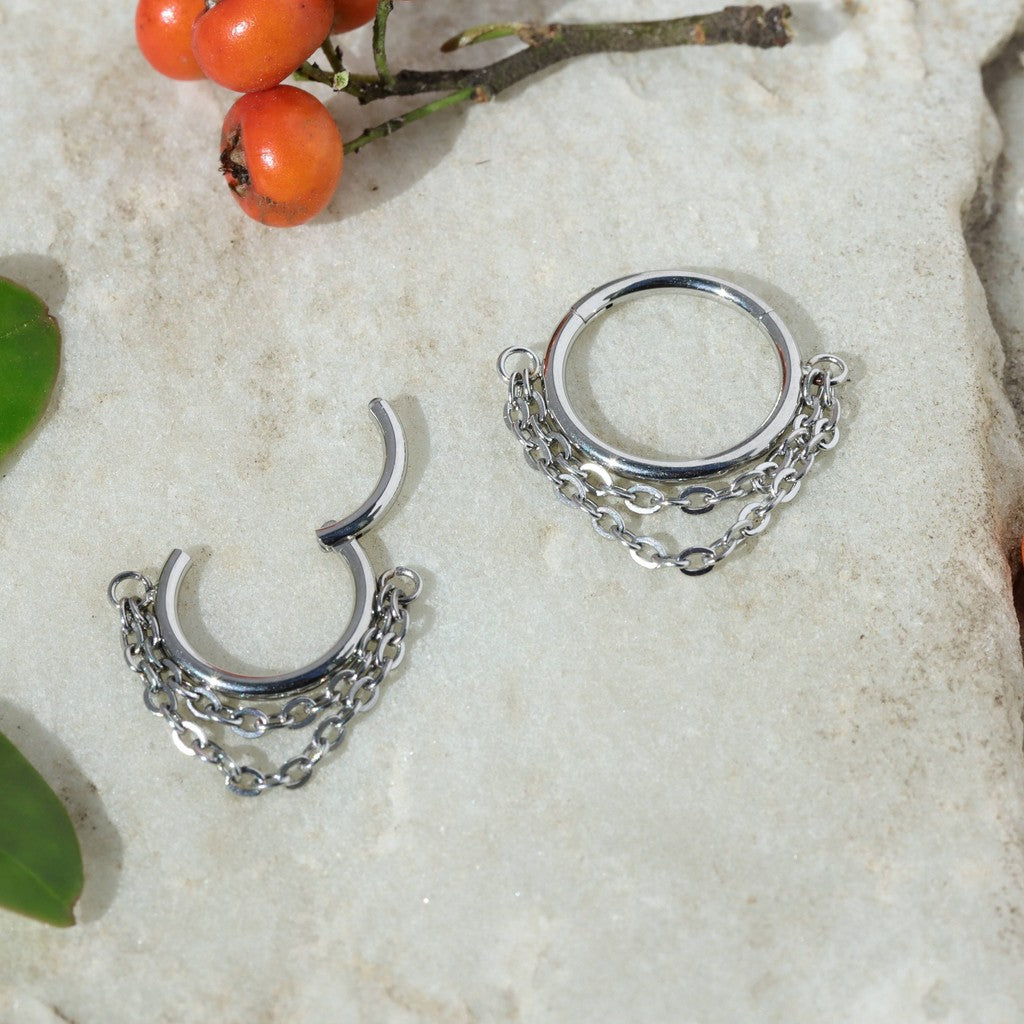 Chain Veil - Double Chain Dangle Hinged Clicker Hoop / Fits 16G Septum Ring Helix Conch Cartilage Earring