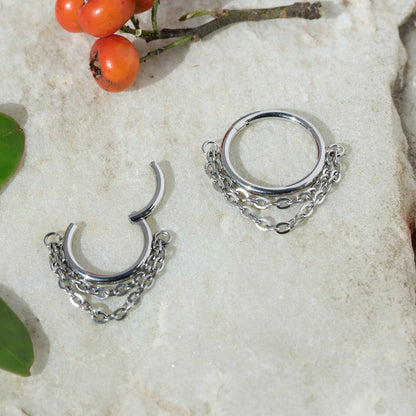 Chain Veil - Double Chain Dangle Hinged Clicker Hoop / Fits 16G Septum Ring Helix Conch Cartilage Earring