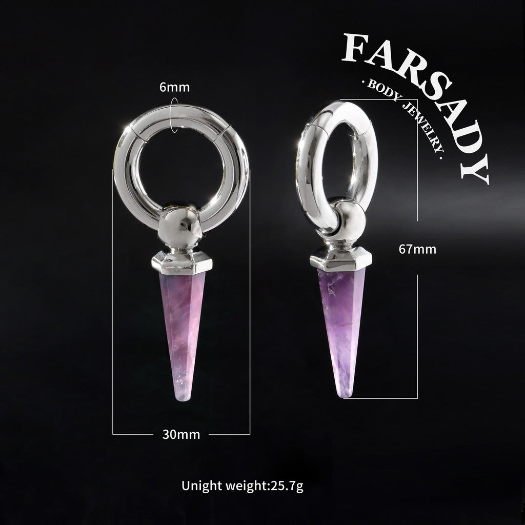 Amethyst Drop - 316L Magnetic Hinged Ear Weights / Fits 4G 2G Stretched Ear Lobes Tunnels Plugs