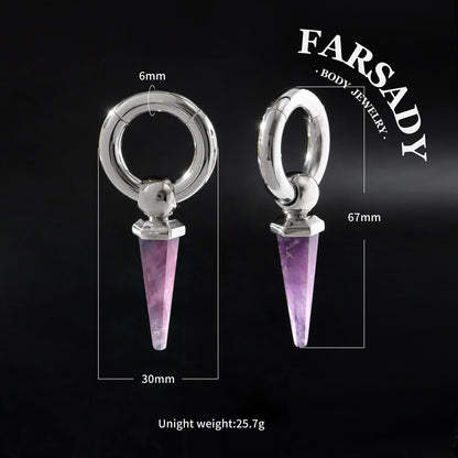 Amethyst Drop - 316L Magnetic Hinged Ear Weights / Fits 4G 2G Stretched Ear Lobes Tunnels Plugs