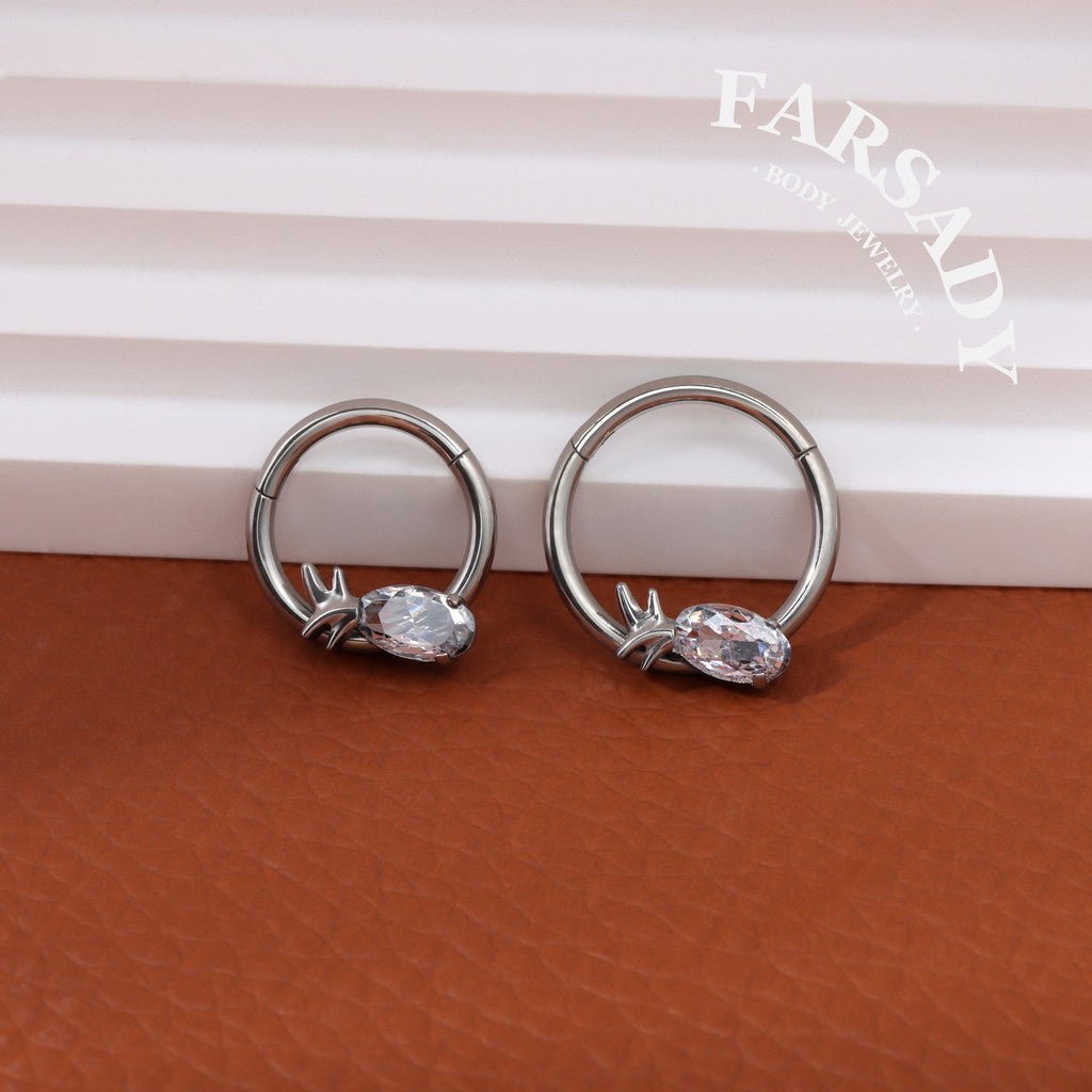 Spike Bloom - F136 Titanium Hinged Clicker Hoop / Fits 16G Septum Ring Helix Conch Cartilage Earring