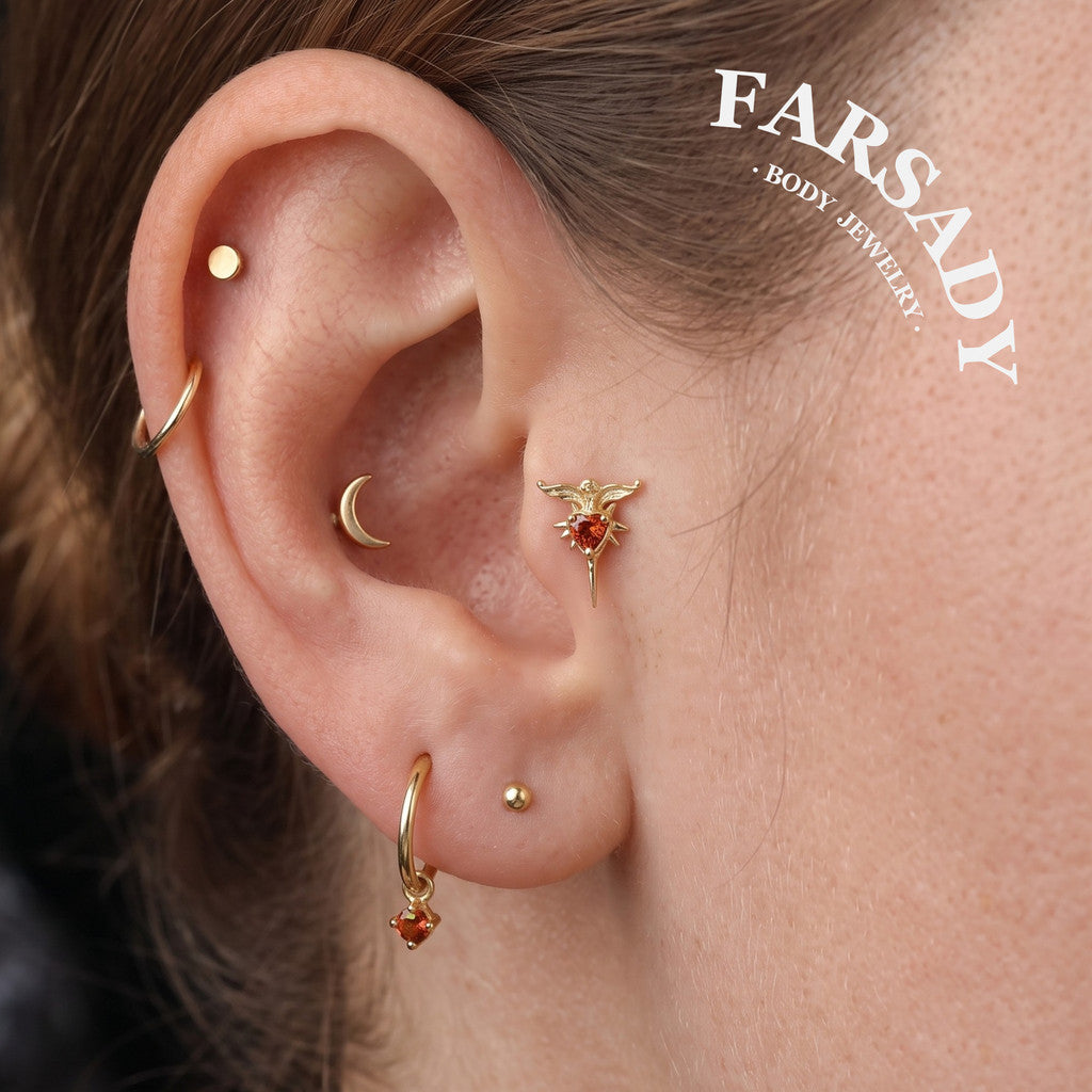 Scarlet Wingthor - 925 Silver Threadless Stud / Fits Cartilage Helix Tragus Lobe Nostril Piercing