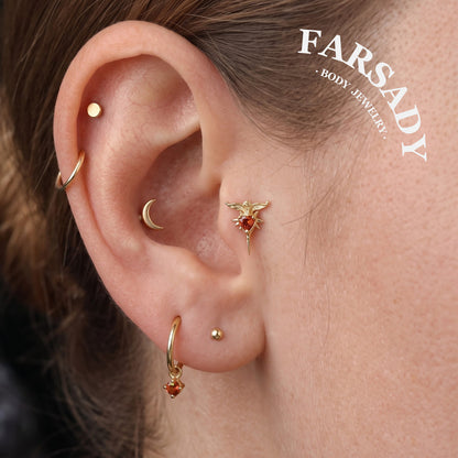 Scarlet Wingthor - 925 Silver Threadless Stud / Fits Cartilage Helix Tragus Lobe Nostril Piercing
