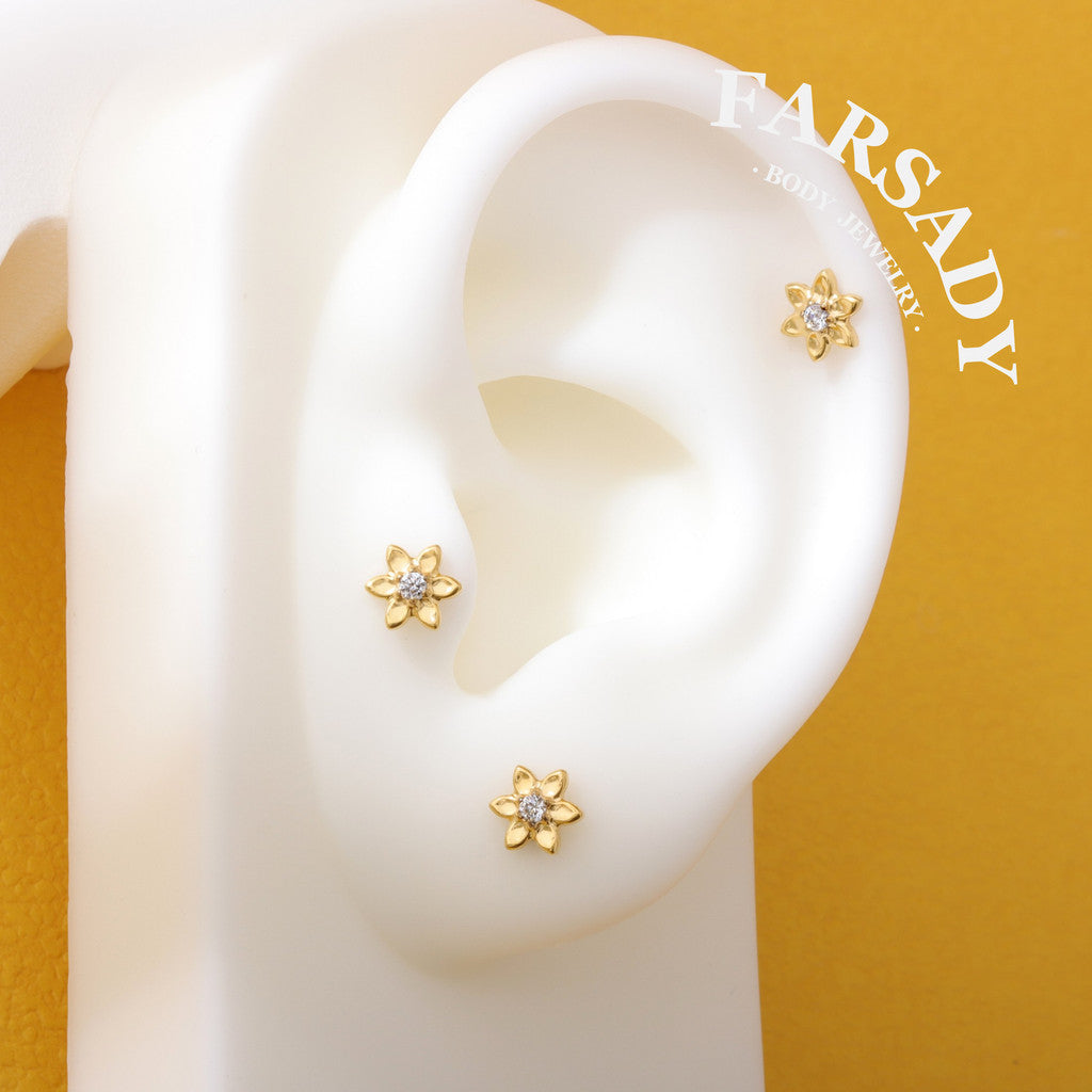 Petal Glow - F136 Titanium Internally Threaded Stud / Fits Cartilage Helix Tragus Lobe Nostril Piercing