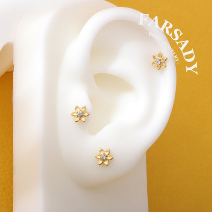 Petal Glow - F136 Titanium Internally Threaded Stud / Fits Cartilage Helix Tragus Lobe Nostril Piercing