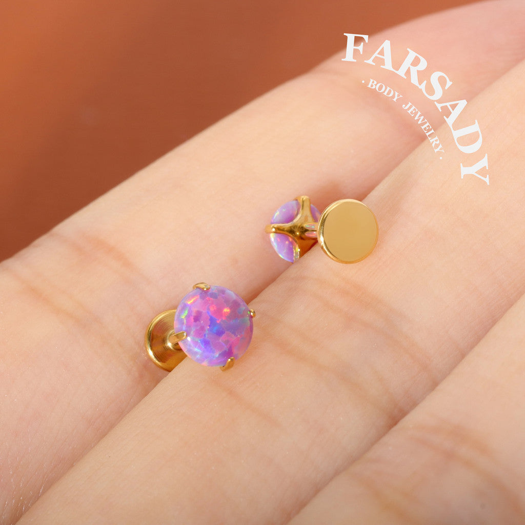 Opal Nebula - F136 Titanium Purple Opal Replacement Tops / Fits Threadless Ear Studs