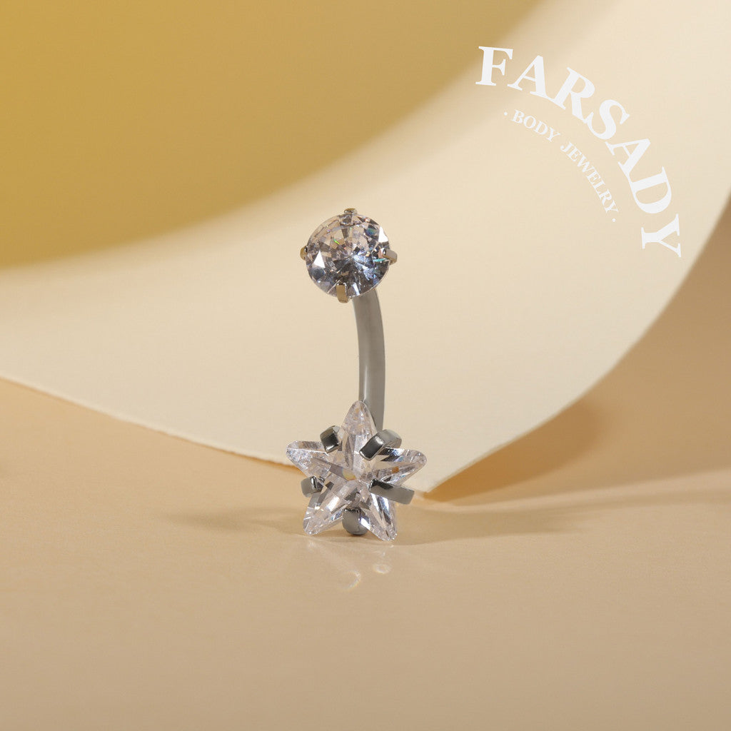 Star & Heart Tandem - F136 Titanium Internally Threaded Belly Button Ring / Fits 14G Navel Piercing