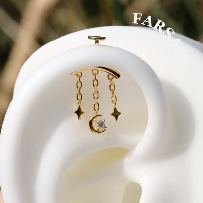 S925 Moon Star Threadless Stud | Fits Vertical Helix & Hidden Rook