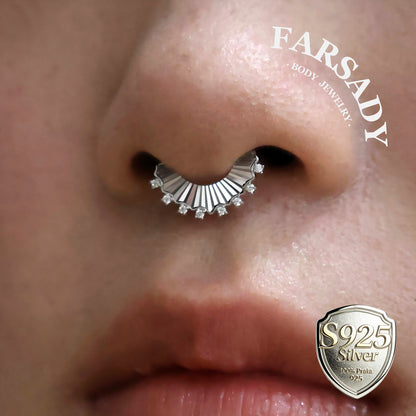 Sterling Silver Moissanite Septum Ring Sterling Silver Plated 18K Gold/Original Design Flower Septum Piercing Jewelry 16G Daith Hoop Earring Helix Tragus