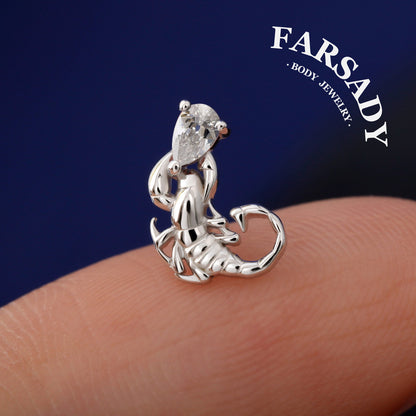 Sterling Silver Crimson Scorpion Helix Stud Threadless Push In  Earring 18K Gold Plated Tragus Conch Piercing Jewelry Hypoallergenic Piercing Minimal Cartliage Stud Gift Packaged