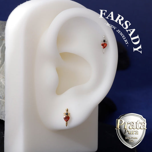 Sword Heart - Sterling Silver Push In Stud / Fits Cartilage Helix Tragus Lobe Earring  Nose Stud / Threadless Flat Back Piercing, Hypoallergenic Jewelry for Sensitive Skin