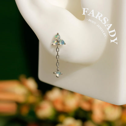 Natural Opal Drop Stud Earring, Dangle Upper Lobe Piercing, Threadless Push Pin Labret, Tragus Cartilage Earring, Curated Ear Jewelry
