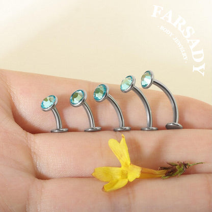 14G Titanium Blue CZ Floating Belly Button Ring -  6mm 8mm 10mm 12mm 14mm Internally Threaded Navel Ring Waterproof Body Piercing Jewelry