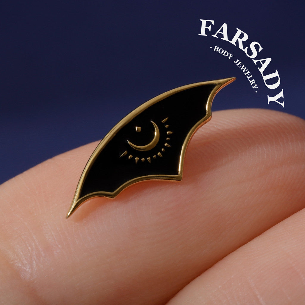 Lunar Bat Wing - 925 Silver Threadless Stud / Fits Cartilage Helix Tragus Lobe Earring
