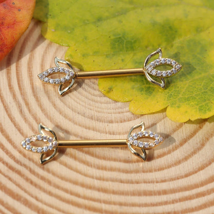 Hollow Lotus - 2PCS Clear CZ Straight Barbell / Fits 16G Chest Piercing Nose Bridge