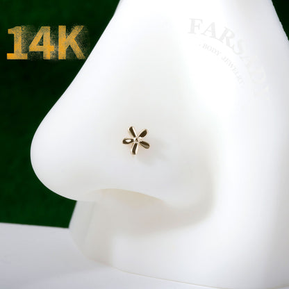 Flora Butterfly - Solid 14K Gold Screw End Stud / Fit 20G Nostril Piercing