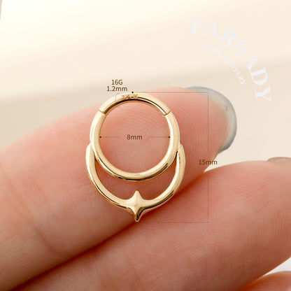 Lunar Spike - Solid 14K Gold Hinged Clicker Hoop / Fits 16G Septum Ring Helix Conch Cartilage Earring