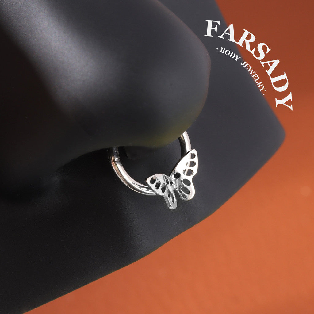 Wing Vein - ASTM F136 Titanium Hinged Clicker Hoop / Fits 16G Septum Ring Helix Conch Cartilage Earring