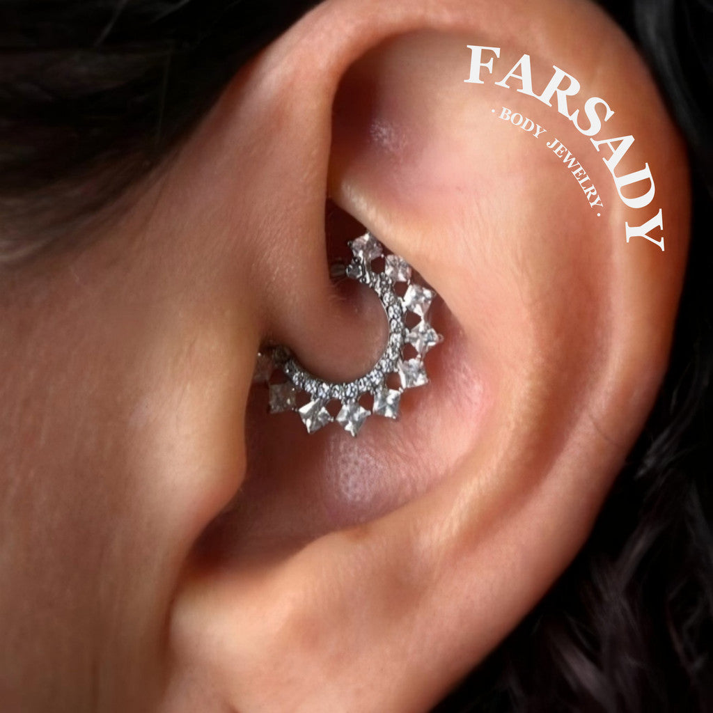 Diamond Spire - F136 Titanium Hinged Clicker Hoop / Fits 16G Septum Ring Helix Conch Cartilage Earring