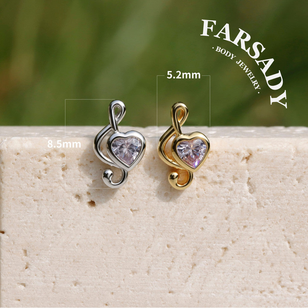 Loving Clef - 925 Silver Threadless Stud / Fits Cartilage Helix Tragus Lobe Nostril Piercing