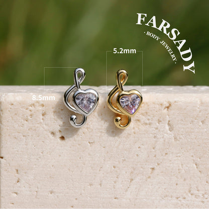 Loving Clef - 925 Silver Threadless Stud / Fits Cartilage Helix Tragus Lobe Nostril Piercing