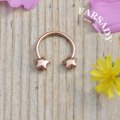 Twin Star - Curved Barbell Ring / Fits 16G Septum Ring Helix Conch Daith Earring