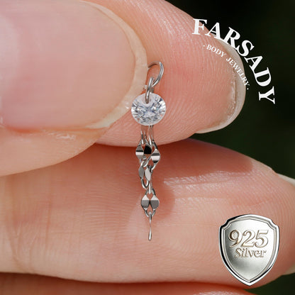 Dew Chain Shimmer - 925 Silver Clear CZ Dangle Charm / Interchangeable Hoop Earring Pendant for Helix Daith Cartilage Piercing