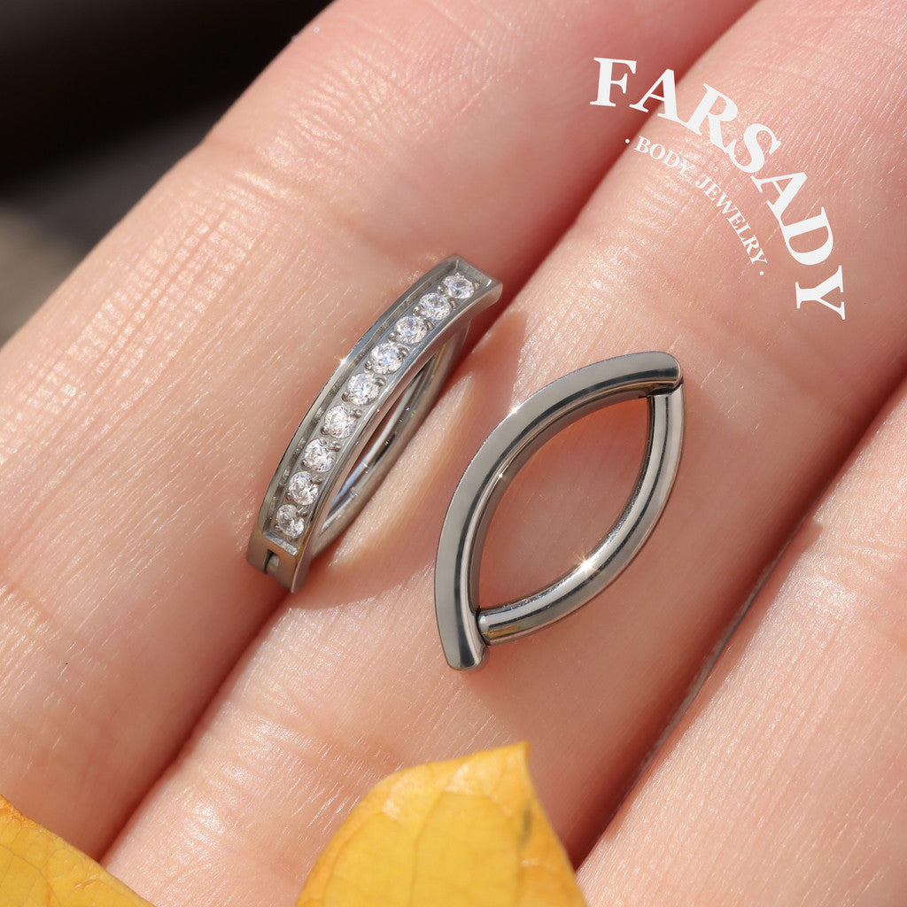 Linear Gleam Hoop - F136 Titanium Clear CZ Belly Button Clicker / Fits 14G Navel Piercing