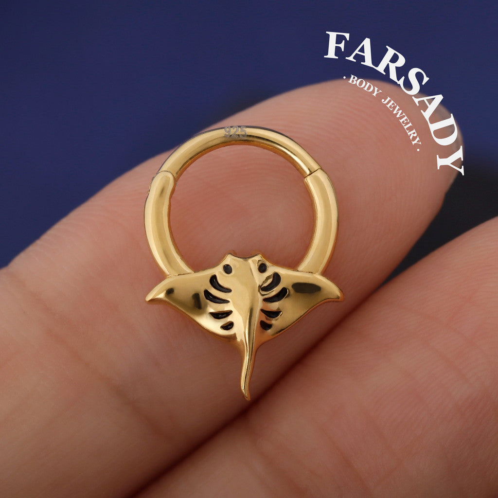 Ray Hush - Sterling Silver Hinged Clicker Hoop / Fits 16G Septum Ring Helix Conch Daith Earring