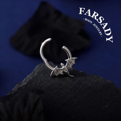 16G Flying Dragon Daith Hoop Earring| Sterling Silver Daith ewelry| Original Design Septum Clicker| Helix Piercing| Gothic Halloween Jewelry