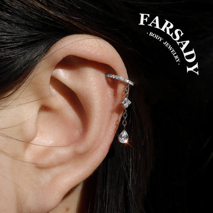 16G Titanium Cartilage Hoop with Sparkle Dangle, Gold Seamless Helix Ring Hypoallergenic, Silver Waterproof Conch Piercing Jewelry,8mm 10mm