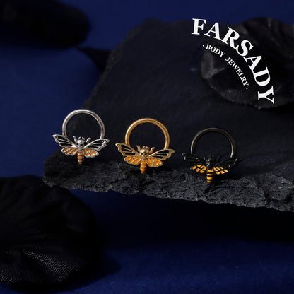 16G Death Moth Daith Earring| 316L Steel Septum Ring| Gold Septum Clicker| Helix Piercing Jewelry| Gothic Tragus Hoop | Skull Moth Halloween