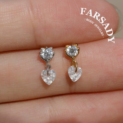 Mini Cat Dangle Helix Flat Back Stud: Tragus Conch Lobe Threadless Push In Cartilage Earring, Sterling Silver Plated 18k Gold, Nickle-Free