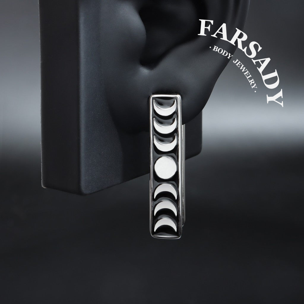 Moon Phase Ear Weights 0G 7mm Silvery Steel Ear Hanger Ear Stretched Jewelry Weighted Dangle Lobe Weights Piercing Ear Plug Gauges Ear Expander Fashion Body Jewelry