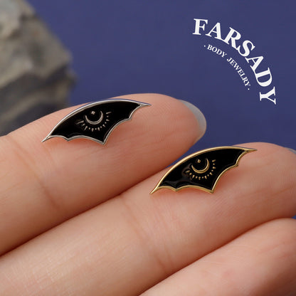 Lunar Bat Wing - 925 Silver Threadless Stud / Fits Cartilage Helix Tragus Lobe Earring