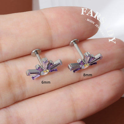 Lavender Burst- F136 Titanium Internally Threaded Stud / Fits Cartilage Helix Tragus Lobe Piercing