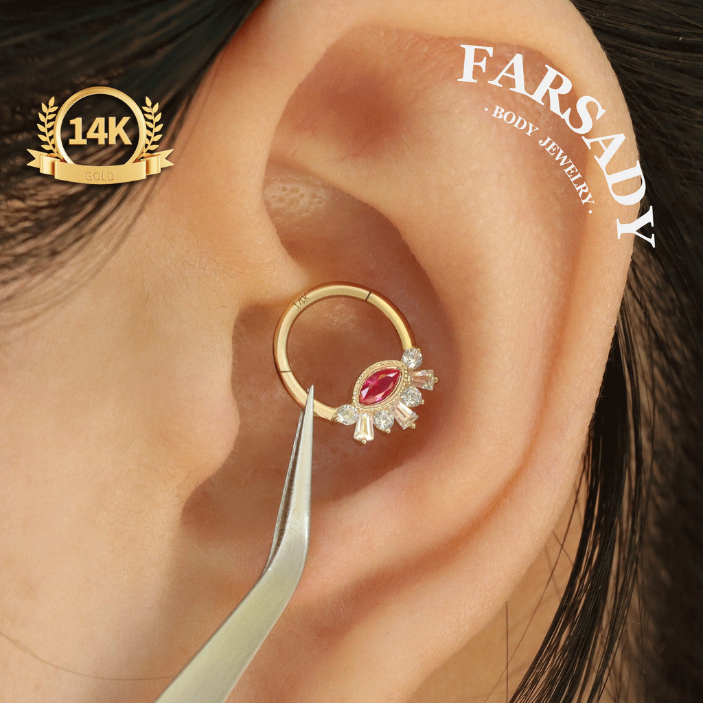 Crimson Iris - Solid 14K Gold Hinged Clicker Hoop / Fits 16G Septum Ring Helix Conch Cartilage Earring