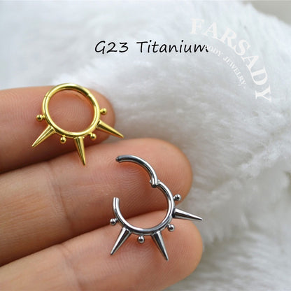Spike Bead - F136 Titanium Hinged Clicker Hoop / Fits 16G Septum Ring Helix Conch Cartilage Earring