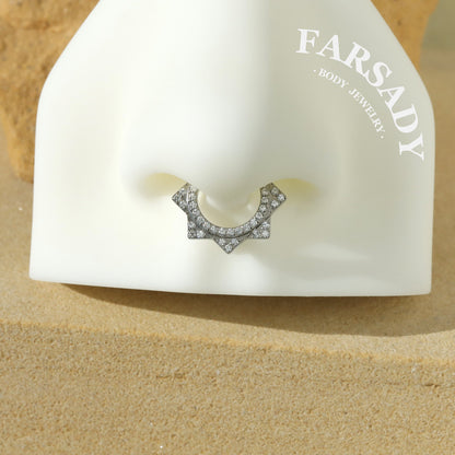 Octa Star - F136 Titanium Hinged Clicker Hoop / Fits 16G Septum Ring Helix Conch Cartilage Earring