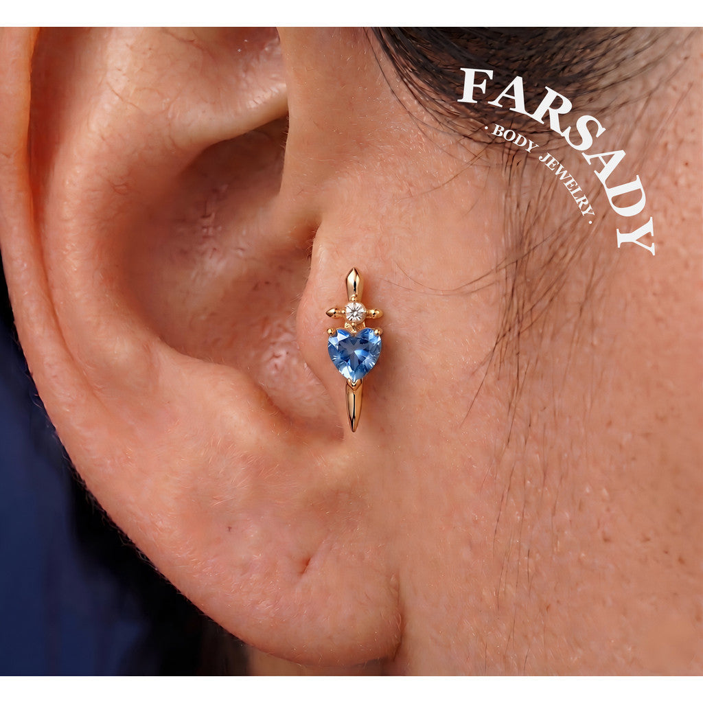 Blue Edge - 925 Silver Threadless Stud / Fits Cartilage Helix Tragus Lobe Earring