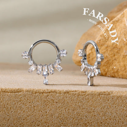 Crystal Crest - F136 Titanium Hinged Clicker Hoop / Fits 16G Septum Ring Helix Conch Cartilage Earring