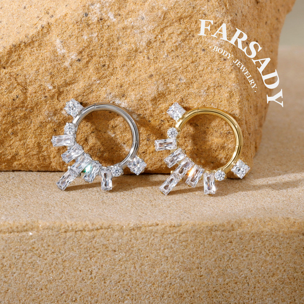 Crystal Crest - F136 Titanium Hinged Clicker Hoop / Fits 16G Septum Ring Helix Conch Cartilage Earring