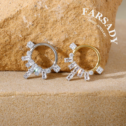 Crystal Crest - F136 Titanium Hinged Clicker Hoop / Fits 16G Septum Ring Helix Conch Cartilage Earring