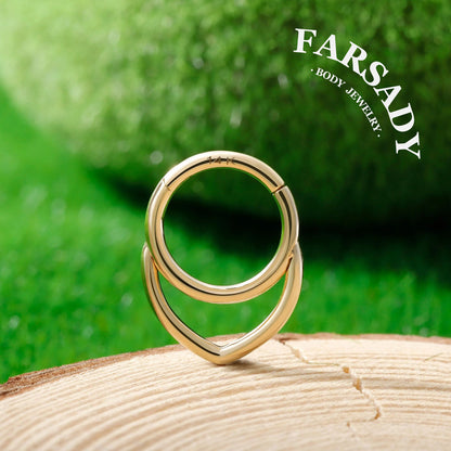 Nested Heart - Solid 14K Gold Hinged Clicker Hoop / Fits 16G Septum Ring Helix Conch Cartilage Earring
