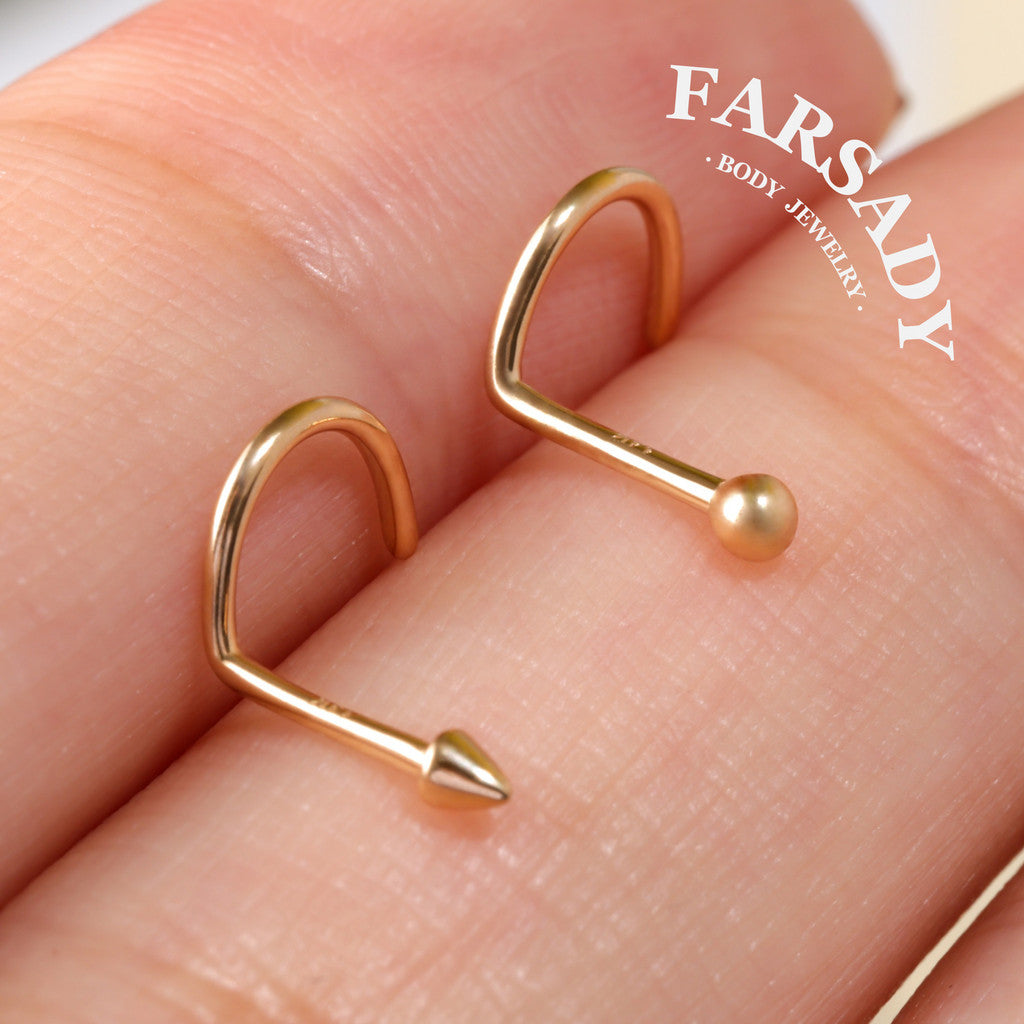 Minimal Spike & Ball - Solid 14K Gold Screw End Stud / Fit 20G Nostril Piercing